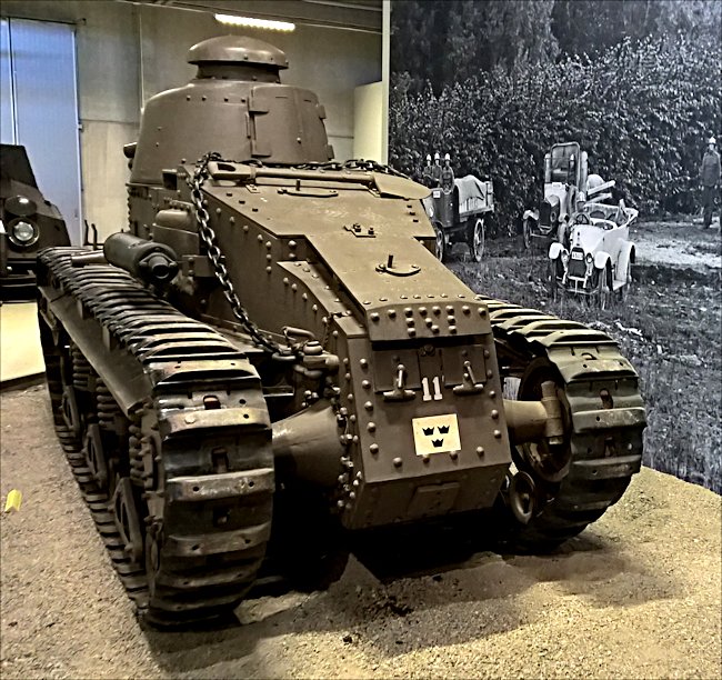 rear view of a surviving Swedish fm/28 tank