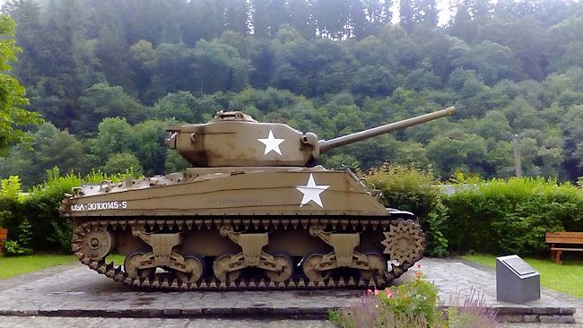 1944 M4A3 Sherman Tank at Clervaux Castle in Luxembourg