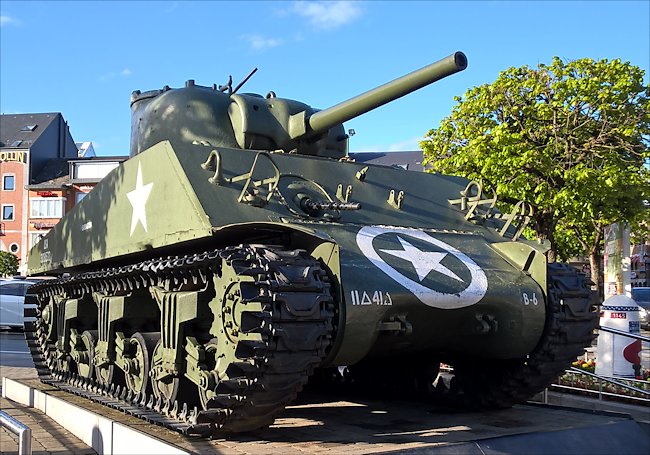 Surviving Battle of the Bulge 1944 M4A3 Sherman Tank in Bastogne Belgium