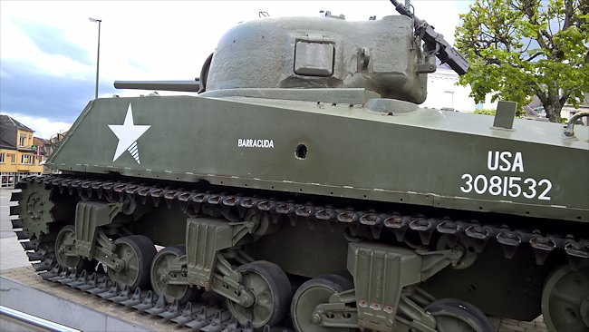 Surviving Battle of the Bulge 1944 M4A3 Sherman Tank in Bastogne Belgium