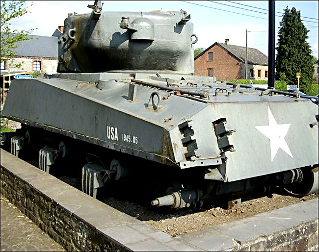 Preserved M4A3(76)W Sherman Tank in the village of Beffe in Belgium