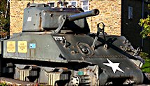 Surviving Battle of the Bulge 1944 M4A3(76)W Sherman Tank in the village of Beffe in Belgium