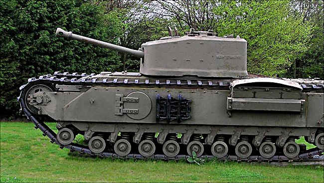 Surviving Churchill Crocodile Flame Thrower D-Day Tank outside the Muckleburgh Military Collection in Norfolk