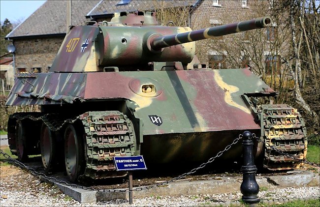 Surviving German Panzer V Panther Tank in the village of Grandmenil Belgium Ardennes