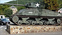 Surviving Battle of the Bulge 1944 M4A1(76)W Sherman Tank in La Roche-en-Ardenne, Belgium