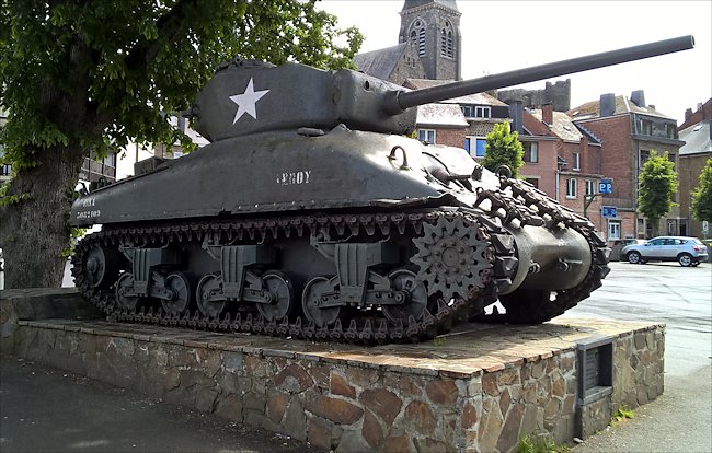 Surviving American  M4A1(76)W Sherman Tank in the pretty village of La Roche-en-Ardenne, Belgium