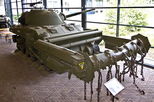 Surviving Sherman Crab Flail Mine Clearing Tank at the National War and Resistance Museum, Overloon, Netherlands