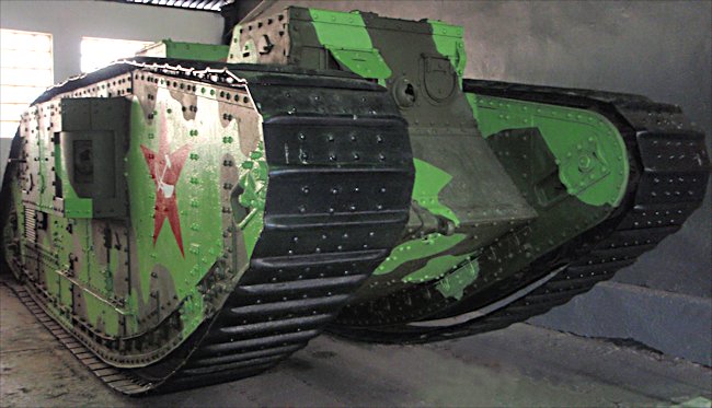 Surviving WW1 Russian Mark V Composite Hermaphrodite Tank can be found in the Kubinka Tank Museum, Russia