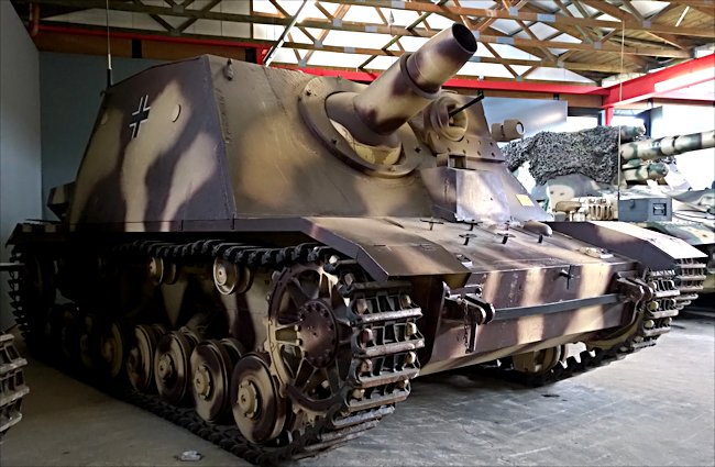 Surviving German Sturmpanzer 43 Sd.Kfz.166 Brummbär infantry support self propelled gun at the German Tank Museum