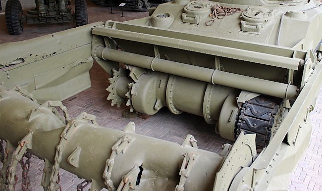 Preserved Sherman Crab Flail Mine Clearing Tank at the National War and Resistance Museum, Overloon, Netherlands