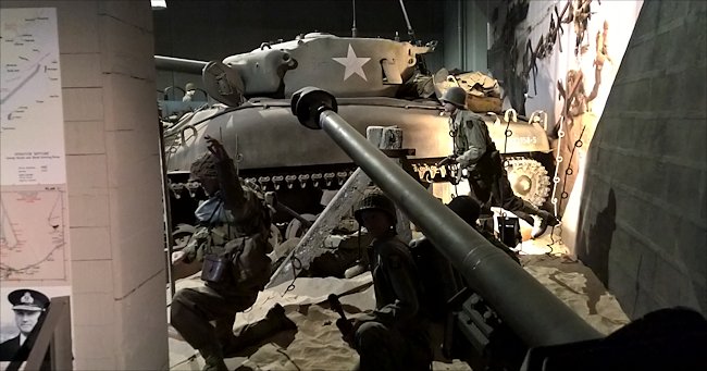 Sherman M4A1 76mm Tank in the Overlord Museum beach landing diorama
