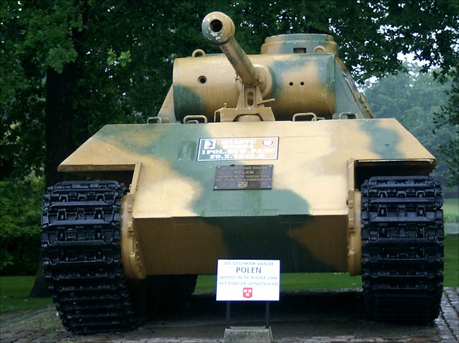 Front view of the surviving Panzer V Panther Tank Ausf D in the Dutch city of Breda in Southern Holland