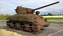 Surviving Battle of the D-Day 1944 M4A2 Sherman tank in Normandy Tank Museum Catz France