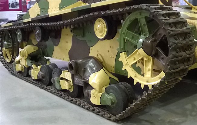 tracks and bogies on a restored Vickers-Armstrong Mark E tank