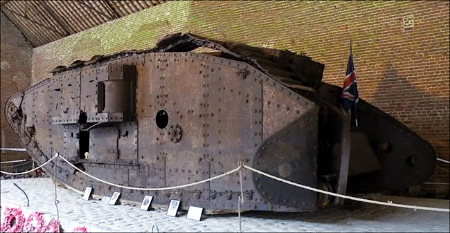 Surviving WW1 British Mark IV Female Tank in Flesquieres, France